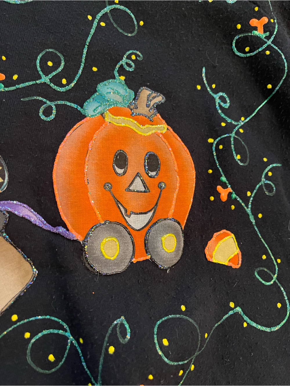 Vintage Halloween Sweatshirt Womens Large Crewneck Puff Paint Granny - Picture 4 of 8